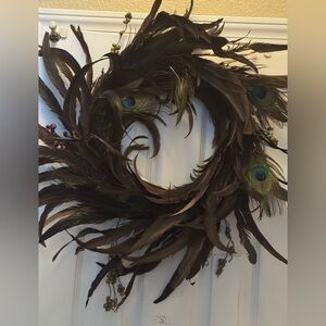 Handcrafted Peacock Feather Holiday Wreath - Brown